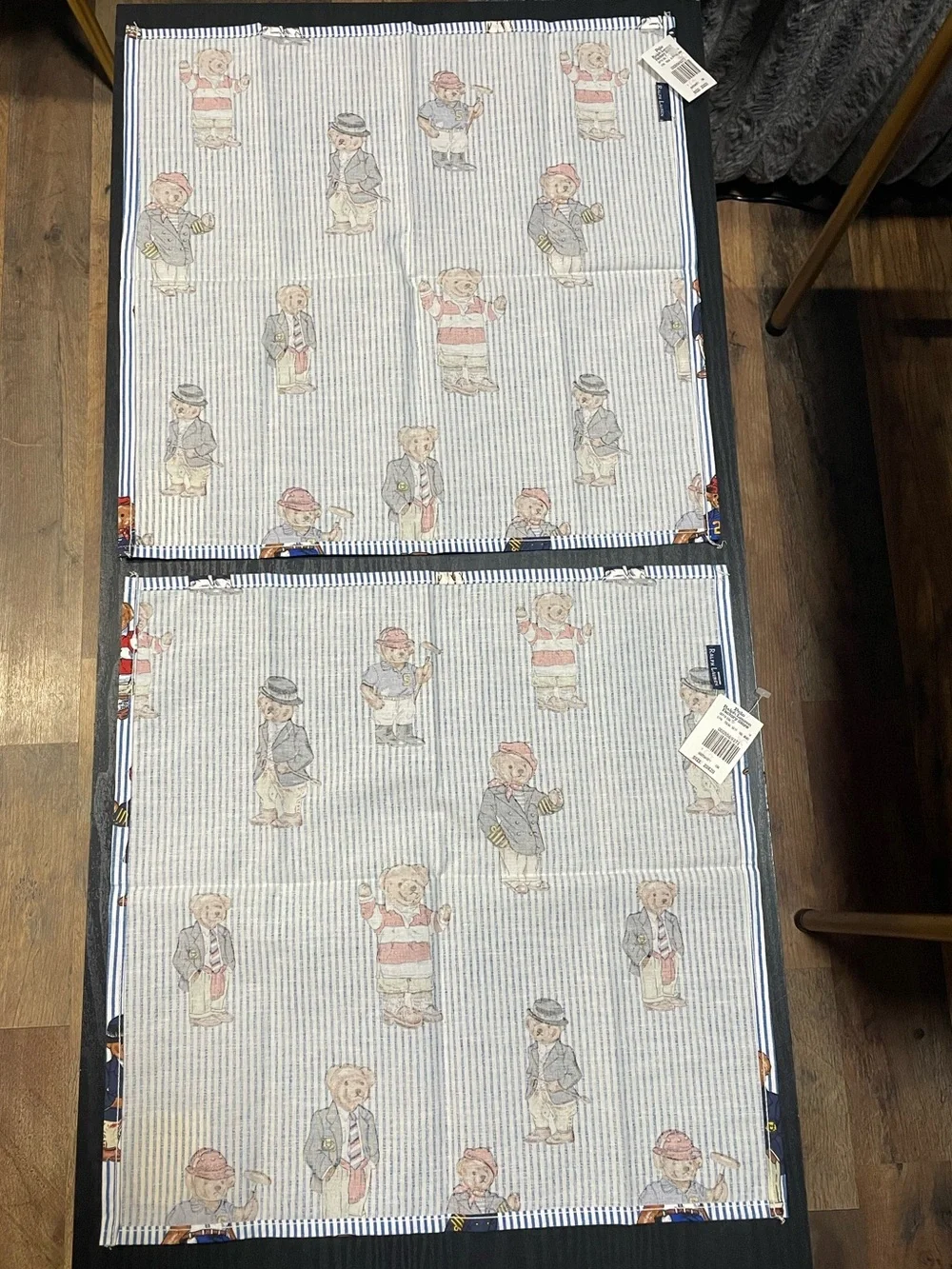 NWT Vintage Ralph Lauren Polo Teddy Bear Stripe Set of 4 Placemats Table Linens